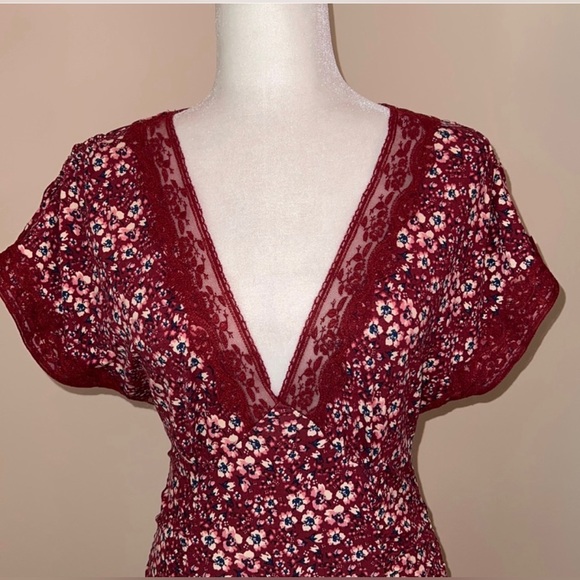 NWOT Free People sweet talker floral lace V neck ruched keyhole mini dress - Picture 5 of 14